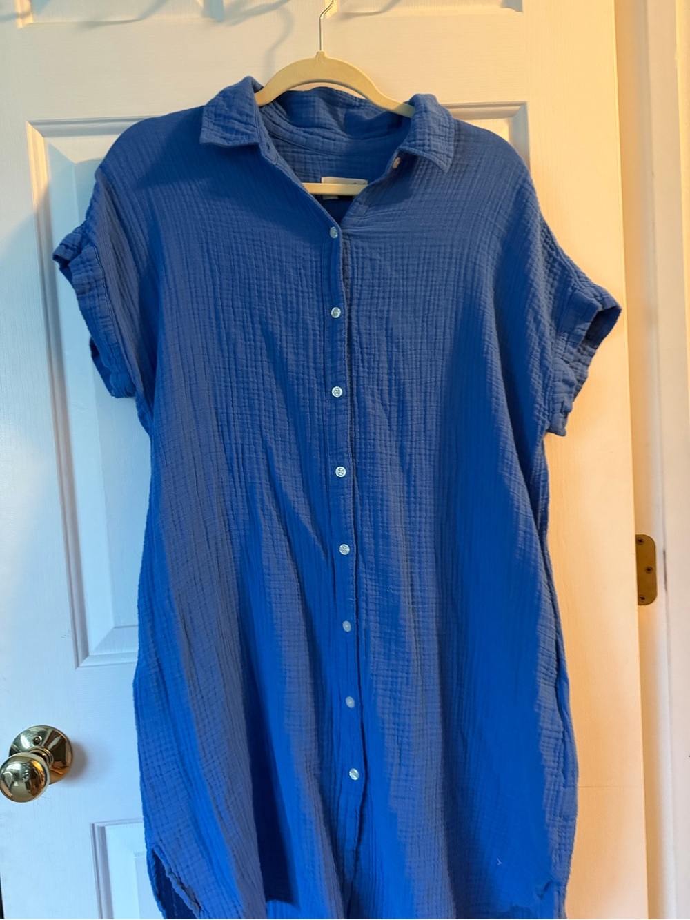 Universal Thread Blue Button-Front Gauze Shirt Dress